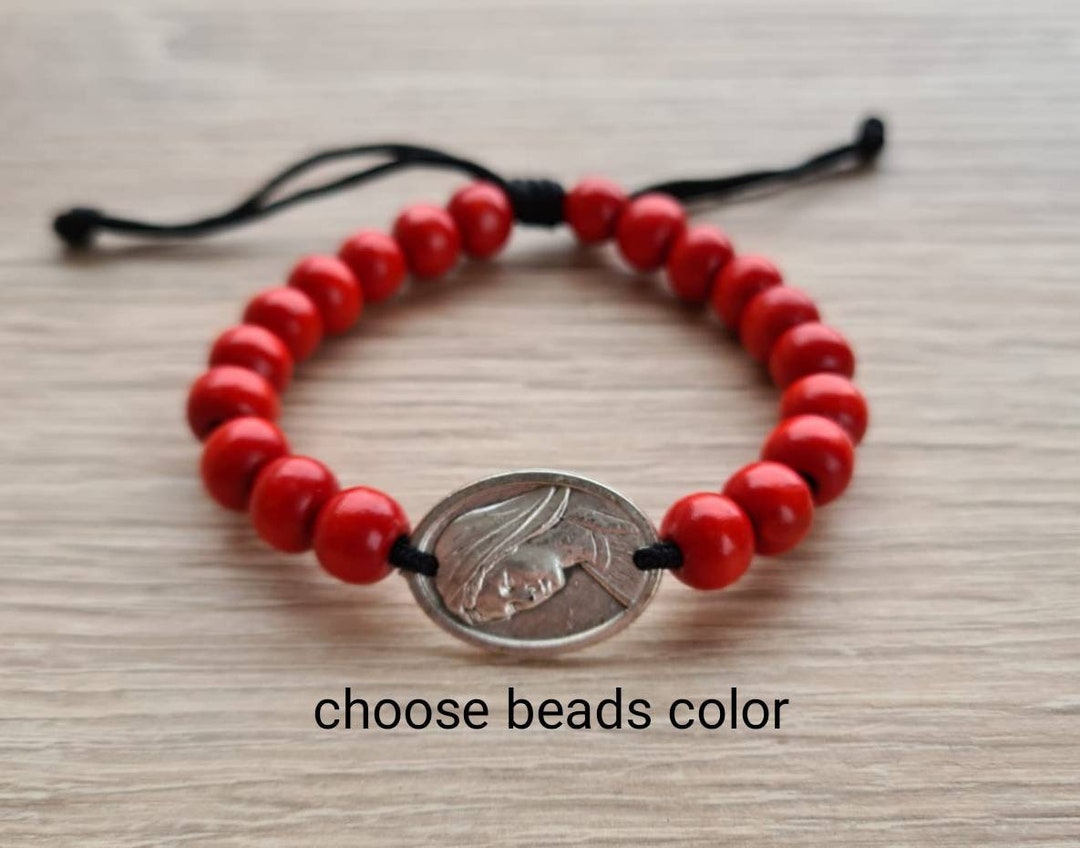 Virgin Mary Bracelet, Saint Medal Medjugorje Handmade Religious Jewelry Parton Knotted Cord for