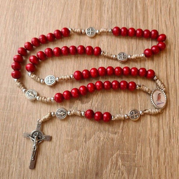 Catholic Rosary, Wooden Rosary Beads,Durable Corded Rosary, Inspired By St. Benedict,Prayer beads, personalised,personalised rosary