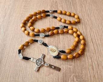 Terço de São Bento, Terço de madeira, Terço católico, Terço com 10 x 8 mm, Presente de Medjugorje, Presente de oração, Terço feito à mão, Terço para presente exclusivo