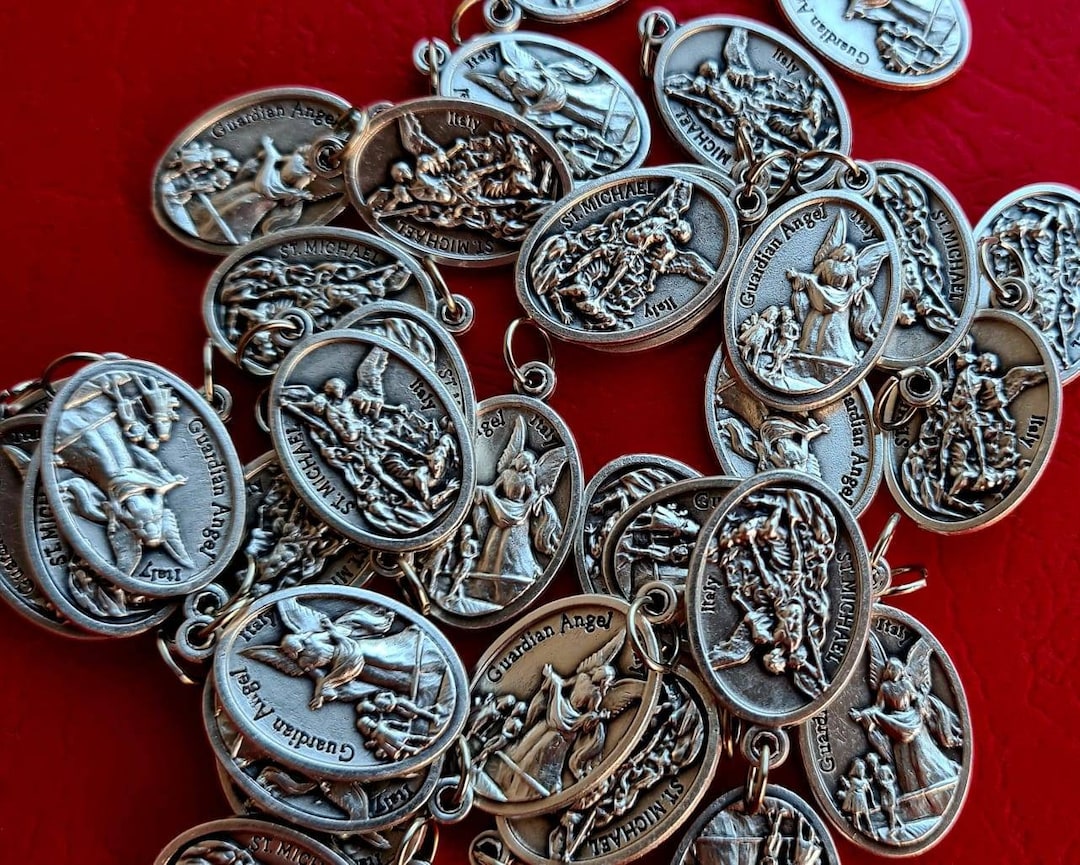 Wholesale Medals, Lot Bulk 10, 20, 50 Pcs Silver Tone St. Michael