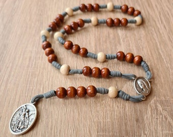 Coroncina di San Michele, Arcangelo Angelo Custode, coroncina di Santo, grani di legno sacro da 8 mm, Patrono della Polizia Militare, Preghiera del Rosario, Rosario fatto a mano