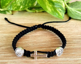 Pulsera Benedict, pulsera San Benito l, pulsera Virgen María, pulsera hecha a mano, pulsera ajustable, pulsera para verano, regalo, negro