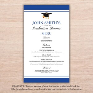 Class of 2025 Graduation Dinner Menu Canva Template – Editable & Instant Download