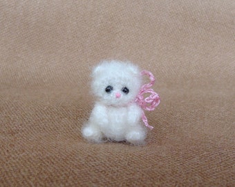 White miniature  cat Crochet Fluffy kitten Amigurumi cat Tiny soft cat Cute Miniature cat Small Little cat Personalized gift 1.5 inch