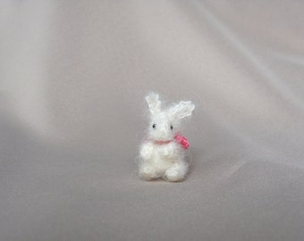 Amigurumi miniature white rabbit teddy. Tiny mini bunny crochet toy, An animal for a doll,  New fluffy dollhouse miniature, 35 mm 1.4 Inches