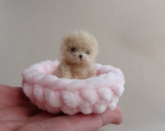 Crochet animal. Miniature teddy dog, Miniature animals. Tiny fluffy puppy doll. 1.6 inch, Personalized micro miniatures gifts