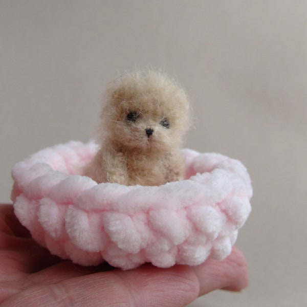 Crochet animal. Miniature teddy dog, Miniature animals. Tiny fluffy puppy doll. 1.6 inch, Personalized micro miniatures gifts