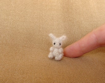 Micro Miniature Crochet Bunny 1.2 inch (3 cm), Tiny Amigurumi Rabbit teddy, Mini Stuffed Animals, Rabbit for a doll