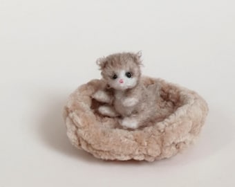OOAK Miniature Teddy Kitten Crochet, Tiny Realistic Cat 1.18 inches 3 cm Micro Plush Dollhouse Pet thing, Valentine Birthday Thank You Gift