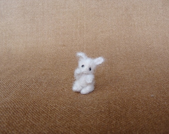 Tiny crochet miniature bunny toy. Amigurumi beige  rabbit teddy. Dollhouse miniatures, Best friend Christmas gift