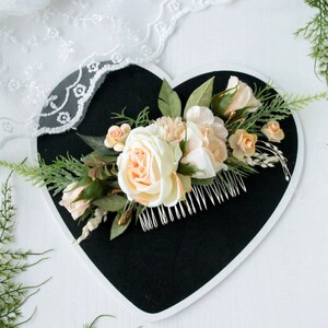 Peach flower comb,Romantic wedding,Flower hair comb, Decorative hair piece image 2