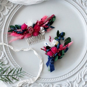 Bright crimson comb,Dried flowers comb,Wedding hair comb,,Wedding hair flowers,Saved floral hair accessories in pink ,Wedding hair comb