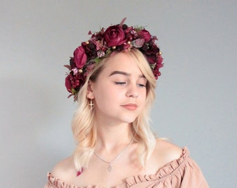 Maroon headpiece,Burgundy flower crown,Bridal flower crown,Marsala floral crown,Bridal flower crown,Burgundy wedding,Rustic flower crown