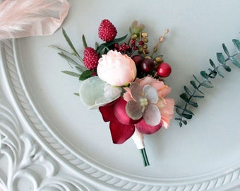 Boutonnière baies, boutonnière fleur de pêcher, boutonnière homme, garçons d'honneur, boutonnière verdure, marié, boutonnière de poche, homme, boutonnière bohème