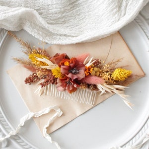 Hochzeit Haarkamm, Natürlicher Herbst Haarkamm, Gebrannte Orange Rost Blumenkamm, Kamm getrocknete Blumen, Hochzeit im Herbst, Blumenkamm Boho, Terrakotta Kamm