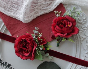 Dark Red Flower Corsage,Wedding Buttonhole Accessories,Groom Boutonniere Accessory