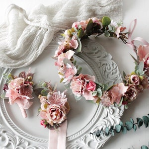 Dark pink flower crown,Burgundy dusty rose crown,Maternity crown,Boho wedding crown,Bridal floral crown,Wedding headpiece,Bridal crown image 5