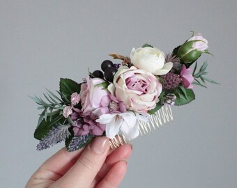 Purple flower comb,Bridesmaid comb,Wedding flower comb,Flower accessories,Boho wedding,Bridal hair piece,Foral hair comb