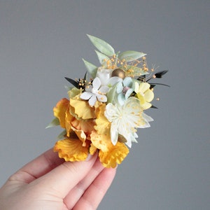 Wedding hair piece,Yellow flower pins,Yellow-blue flower pins,Wedding hair pin,Rustic wedding clip,Rustic wedding pin image 1