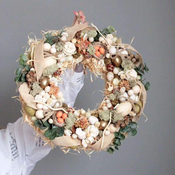 Natural wreath,Dried flowers wreath,Easter gift,Easter decoration,Spring wreath,Artificial wreath,Easter,Easter rustic wreath,Door wreath