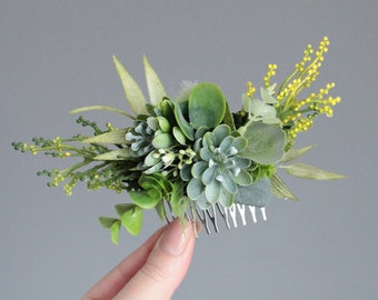 Rustic hair comb,Greenery floral comb,Succulent flower comb,Greenery wedding hair comb,Bridal hair accessory,Woodland wedding