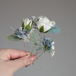 Blue wedding hair pins,White blue wedding hair pins,Flower headpiece, White flower hair pins,Wedding hair pieces image 1