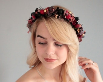 Berry floral crown,Bridal flower crown,Summer flower crown,Wedding flower crown,Bridal hair piece,Bridesmaid crown,Flower girl crown
