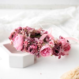 Dark pink flower crown,Blush pink flower crown,Wedding hair wreath,blush pink crown,Wedding hair wreath,Pink crown,Boho wedding