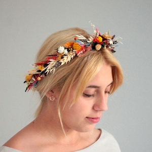 Natural floral crown,Colorful crown,Tropical flower crown,Dried flower wreath,Boho wedding dress,Wedding hair accessories,Bridesmaid crowns