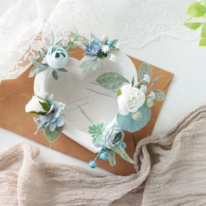 Blue wedding hair pins,White blue wedding hair pins,Flower headpiece, White flower hair pins,Wedding hair pieces image 2
