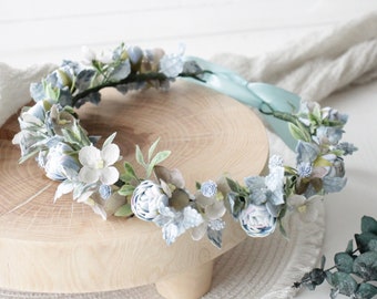 Romantic wedding,Rustic flower crown,Flower girl crown,Blue wedding crown,Blue wedding headpiece, Bridesmaid flower crown,Navy flower crown