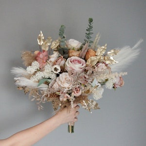 Boho bouquet,Beige-brown eucalyptus bouquet,Pampas bouquet,Silk flowers,fall wedding,Flowers wedding bouquet,Bridal bouquet boho
