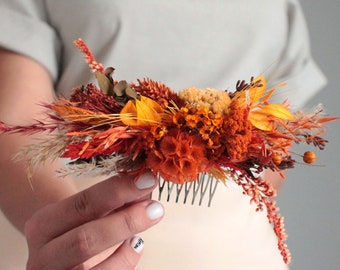 Terracotta flowers comb,Burnt orange comb,Autumn comb,Fall wedding,Autumn flower comb,Terracotta wedding,Bridal headpiece,Woodland wedding