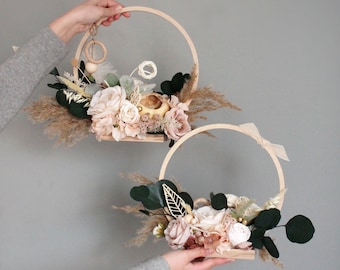 Set of 2 composition,Floral hoop wedding table decoration,Rustic wedding,Flower arrangements,Wedding centerpiece,