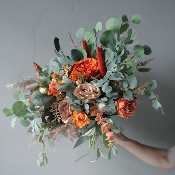 Orange Hochzeitsstrauß,Brautstrauß,Faux Bouquet,Hochzeit im Herbst,Seidenblumen,Boho Blumenstrauß,Brautstrauß Herbst,Orangenstrauß