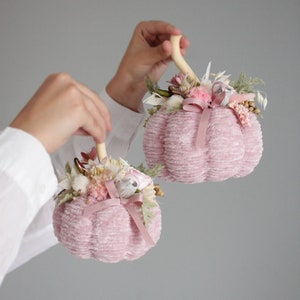 Pink Plush Pumpkins (Set of 2), Fall Halloween Table Decor