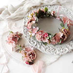 Dark pink flower crown,Burgundy dusty rose crown,Maternity crown,Boho wedding crown,Bridal floral crown,Wedding headpiece,Bridal crown image 6