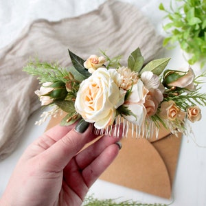 Peach flower comb,Romantic wedding,Flower hair comb, Decorative hair piece image 4