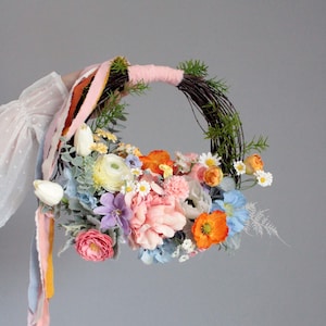 Colorful bridal bouque,Orange peach dusty blue ivory pink bouquet,Wildflowers bouquet,Bridesmaid bouquet,Flower accessories,Summer wedding