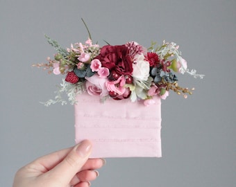 Pink Burgundy Pocket Boutonniere, Groom & Groomsmen Accessory