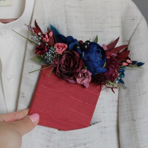 Pocket boutonniere,Burgundy dark blue flowers,Groom,Groomsmen,Burgundy wedding,Boho wedding,Fall wedding,Flower accessories,men boutonniere