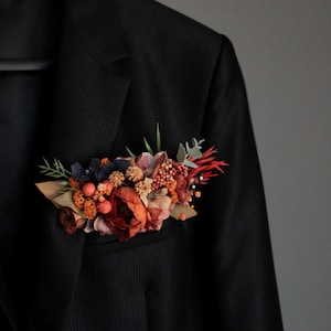 Rust Terracotta Pocket Boutonniere: Boho Fall Wedding, Groom, Groomsmen