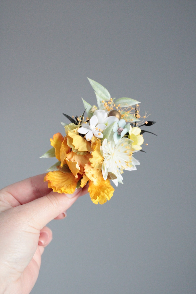 Wedding hair piece,Yellow flower pins,Yellow-blue flower pins,Wedding hair pin,Rustic wedding clip,Rustic wedding pin image 7