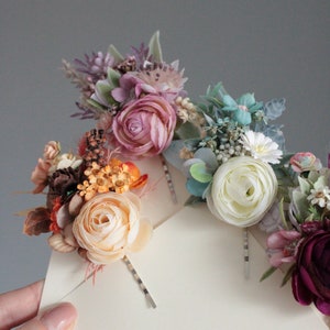 Fall flower hair pins,Floral hair pin,Rustic wedding clip, Woodland wedding,Pink floral pins,Bohemian hair pins,Bridesmaid flower headpiece, image 10