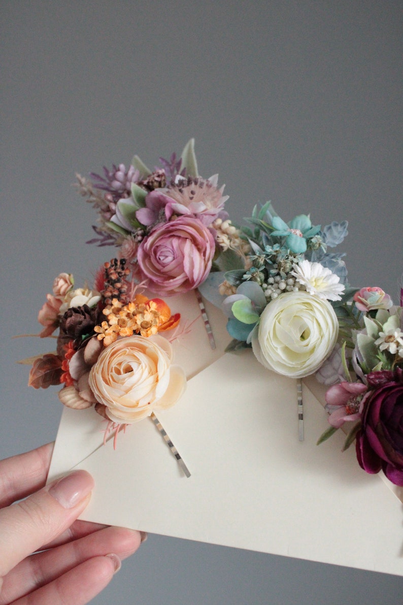 Fall flower hair pins,Floral hair pin,Rustic wedding clip, Woodland wedding,Pink floral pins,Bohemian hair pins,Bridesmaid flower headpiece, image 10