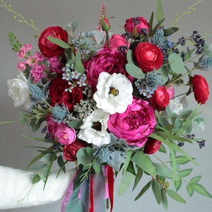 Custom order Taylor,Bridesmaid bouquet,Pink blue red flowers,Faux bouquet,Fuchsia bouquet,Wildflowers bouquet,Summer wedding,Bridal Bouquet