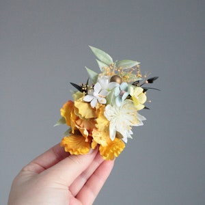 Wedding hair piece,Yellow flower pins,Yellow-blue flower pins,Wedding hair pin,Rustic wedding clip,Rustic wedding pin image 5