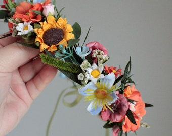 Meadowy Headpiece,crown Wildflowers,meadow Flower Hair Crown