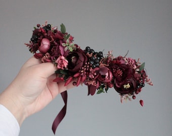 Marsala crown,Burgundy wedding,Burgundy headpiece,Bridesmaid crown,Bridal flower crown,Wedding accessories,Burgundy flower crown,Girl crown