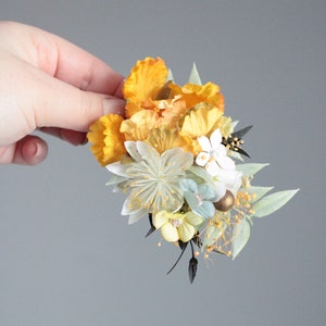 Wedding hair piece,Yellow flower pins,Yellow-blue flower pins,Wedding hair pin,Rustic wedding clip,Rustic wedding pin image 8